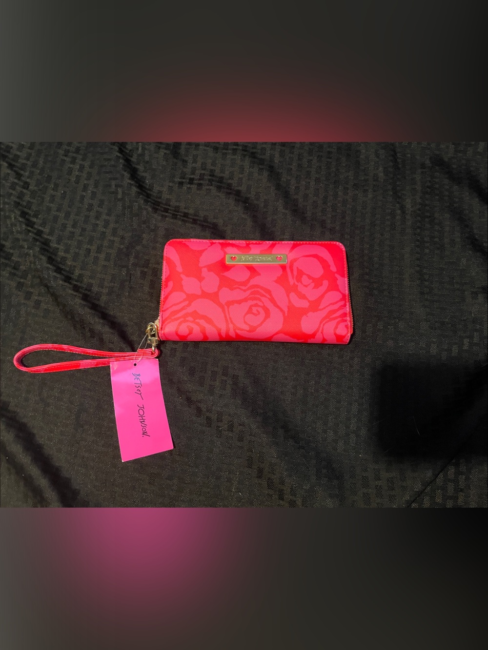 Betsey Johnson Pink Floral Wristlet wallet with Strap/ NWT